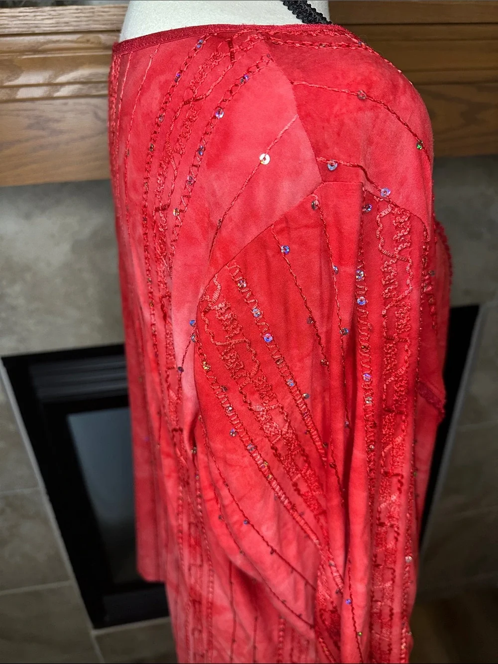 Boho Y2K Red Embellished Top Sequin Embroidery Tie Dye Pattern Dressbarn 1X